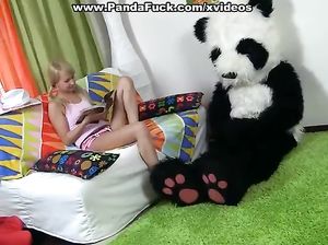 Пушистый панда жарит девушку черным страпоном